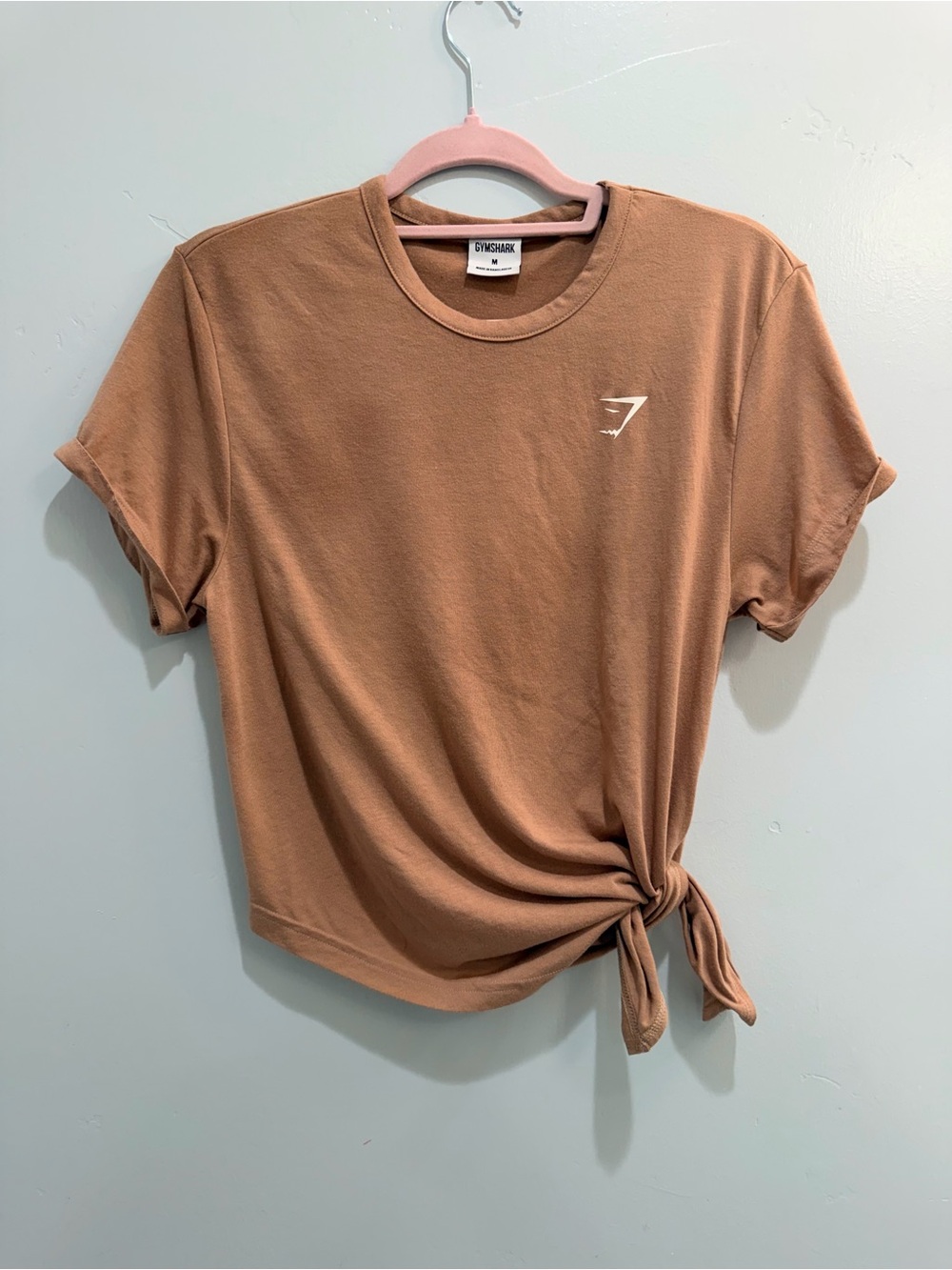 Gymshark Dusty Clay Brown Tie-Waist Essential Tee Shirt Assymetrical M